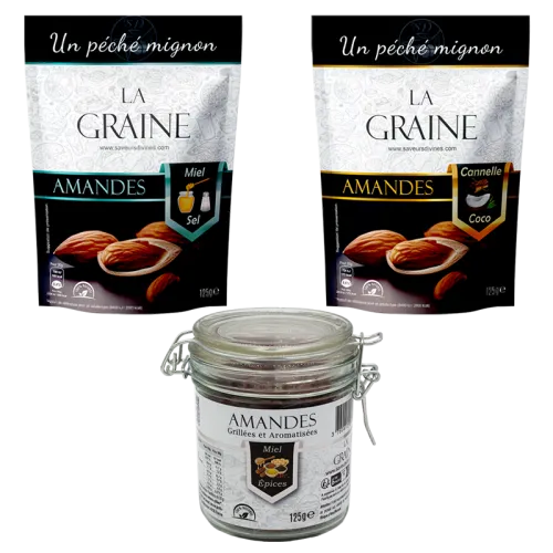 Pack Amandes Aux Saveurs Sucrées- 2 Sachets Et 1 Bocal