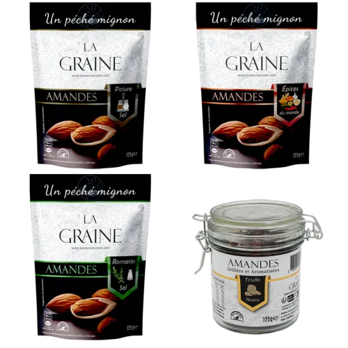 Pack Amandes aux Saveurs Salées - 3 sachets et un bocal