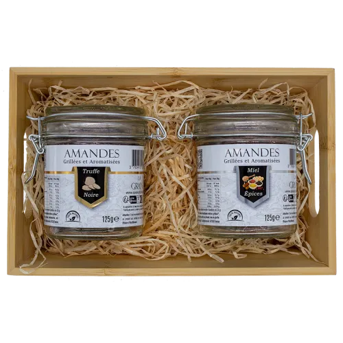 Panier Cadeau de deux bocaux d'amandes