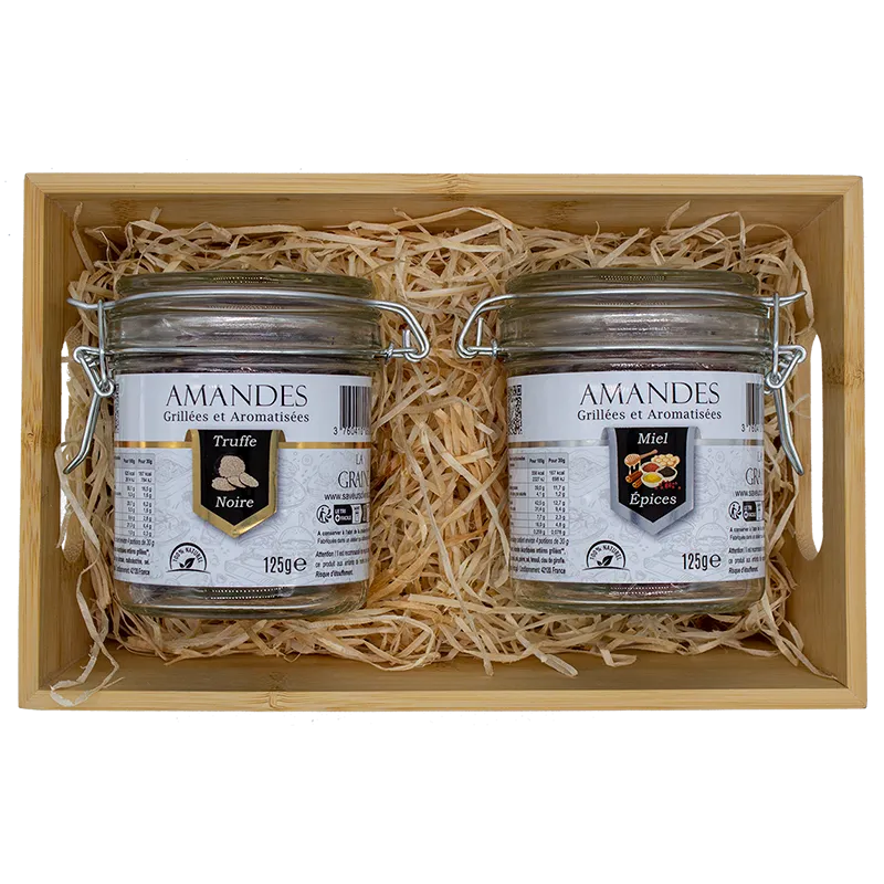 Panier Cadeau de deux bocaux d'amandes