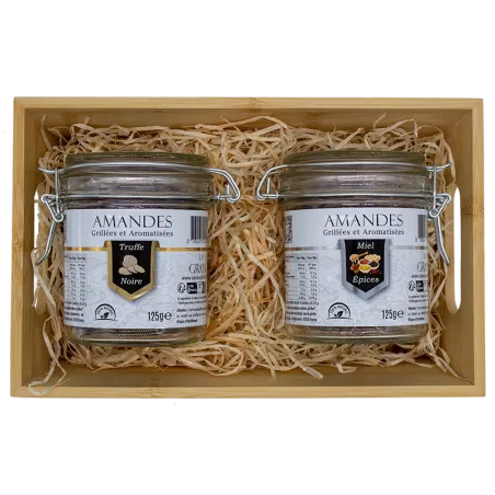 Panier Cadeau de deux bocaux d'amandes